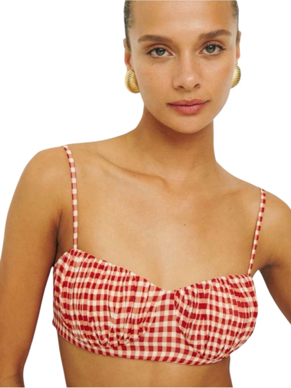 Reformation Red Gingham Bandeau Crop Top Side Zip Thin Straps Size 6